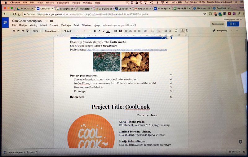 Troels is writing up the project proposal in a Google Doc.